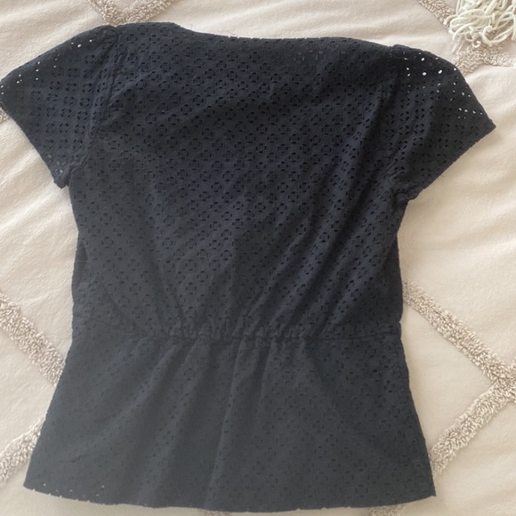 J. Crew Medium Peplum Top Black Short Sleeve Button Front Blouse - Picture 2 of 4